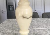 Table lamp vintage large alabaster with original shade.