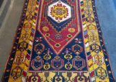 Vintage handmade wool rug 250cm x113cm.