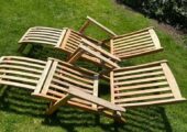 Steamer sun lounger – pair of wooden reclining sun loungers