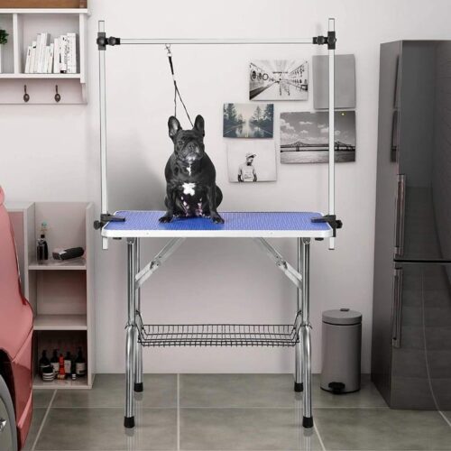 Adjustable Portable Stainless Steel Dog Grooming Table with Arm Noose and Accessories Tray