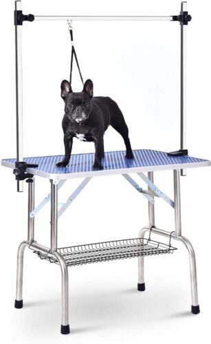Adjustable Portable Stainless Steel Dog Grooming Table with Arm Noose and Accessories Tray