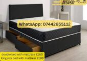 Double divan base, mattress and headboard