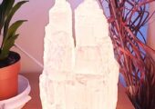 Table lamp vintage large alabaster with original shade.