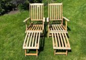 Steamer sun lounger – pair of wooden reclining sun loungers
