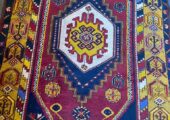 Vintage handmade wool rug 250cm x113cm.