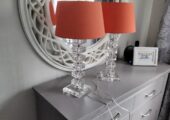 Table lamp vintage large alabaster with original shade.